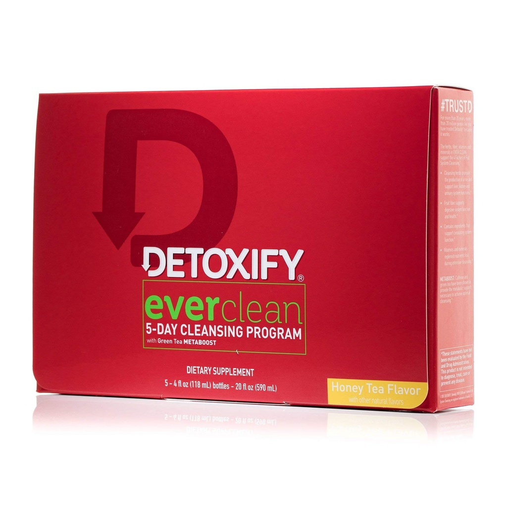Detoxificar – Programa de limpieza siempre limpio – té de miel – 5 x 4 botellas de oz – Solución de 5 días – té verde, vitaminas y minerales – más pegatina y bolsa