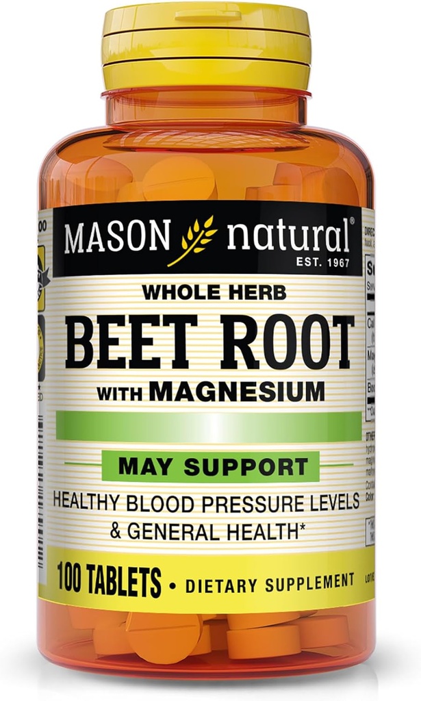 MASON NATURAL Beet Root with Magnesium and Calcium - Healthy Heart and Blood Pressure, Maintain Global Health, 100 Tablets