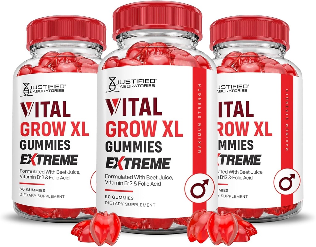 Laboratorios justificados (3 Pack Vital Grow XL Extreme 2000MG Performance Gummies Advanced Formulado con ACV Pomegranate Beet Juice Powder B12 Vegan Non GMO 180 Gummys