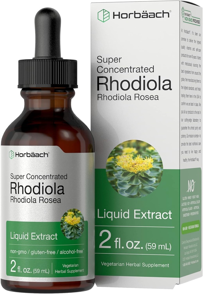 Horbäach Rhodiola Rosea Suplemento Tintura Silencio 2 fl oz tóxico Alcohol Free Extract Silencio Super Concentrated Root Liquid Silencio Vegetarian, Non-GMO, Gluten Free