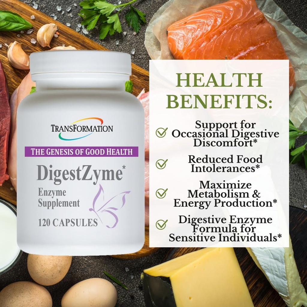 TRANSFORMACIÓN LA GENESIS DE LA BUENA SALUD Enzymes Natural DigestZyme Suplemento Fórmula para la Salud Global para los Niños, Absorción Nutriente, Digestión de Apoyo Durante el Embarazo " Lactación, 120