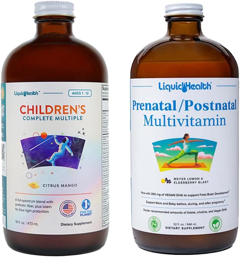 LIQUIDHEALTH Multivitamínico completo para niños &amp; mujer multivitamínico prenatal / postnatal líquido para antes, durante " después del embarazo - Immune Support, Health " Wellness for Moms " Kids - Made in USA