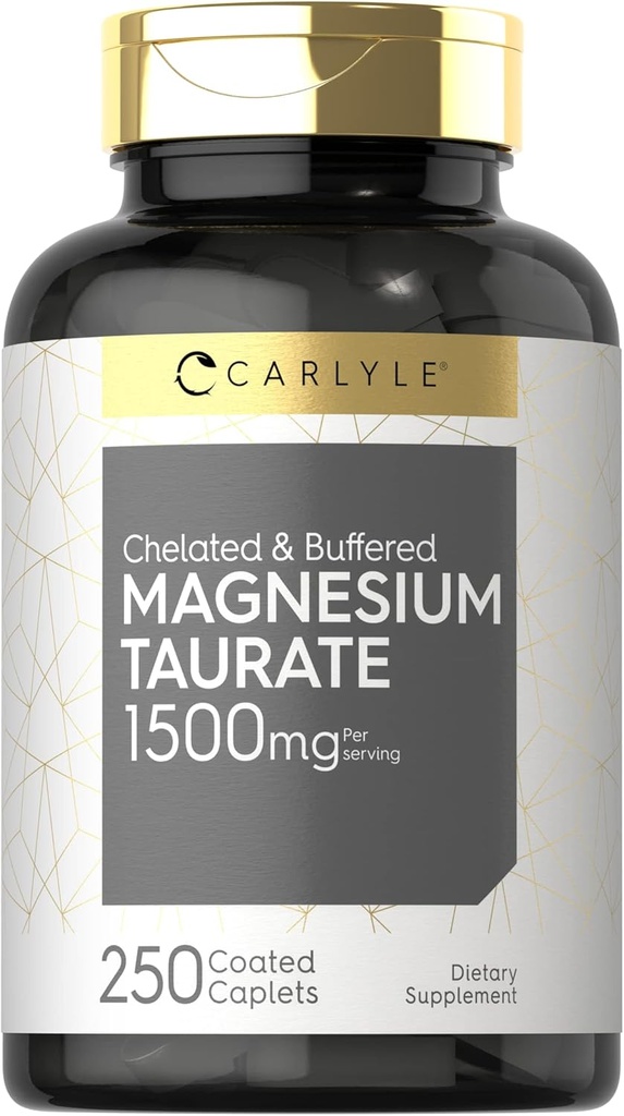 Carlyle Magnesium Taurate 1500mg  250 Caplets ← Chelated and Buffered Silencio Vegetarian, Non-GMO, Gluten Free Supplement
