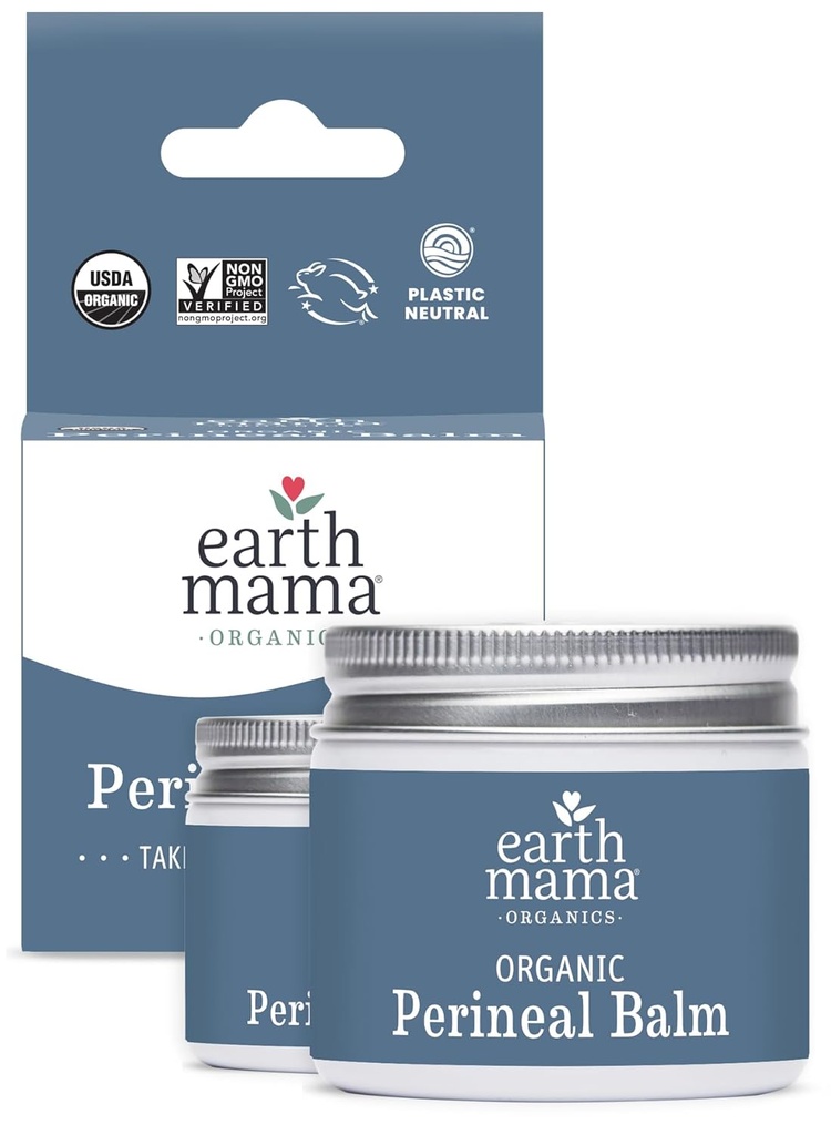 La Tierra Mama Orgánica Perineal Balm Silencio Naturalmente Enfriamiento Herbal Salve para el Embarazo y Alivio Postparto con Brujas Hazel & Calendula, Esenciales de Cuidado Femenino, Sin Benzocaína o Butane, 2-Oz (2-Pack)