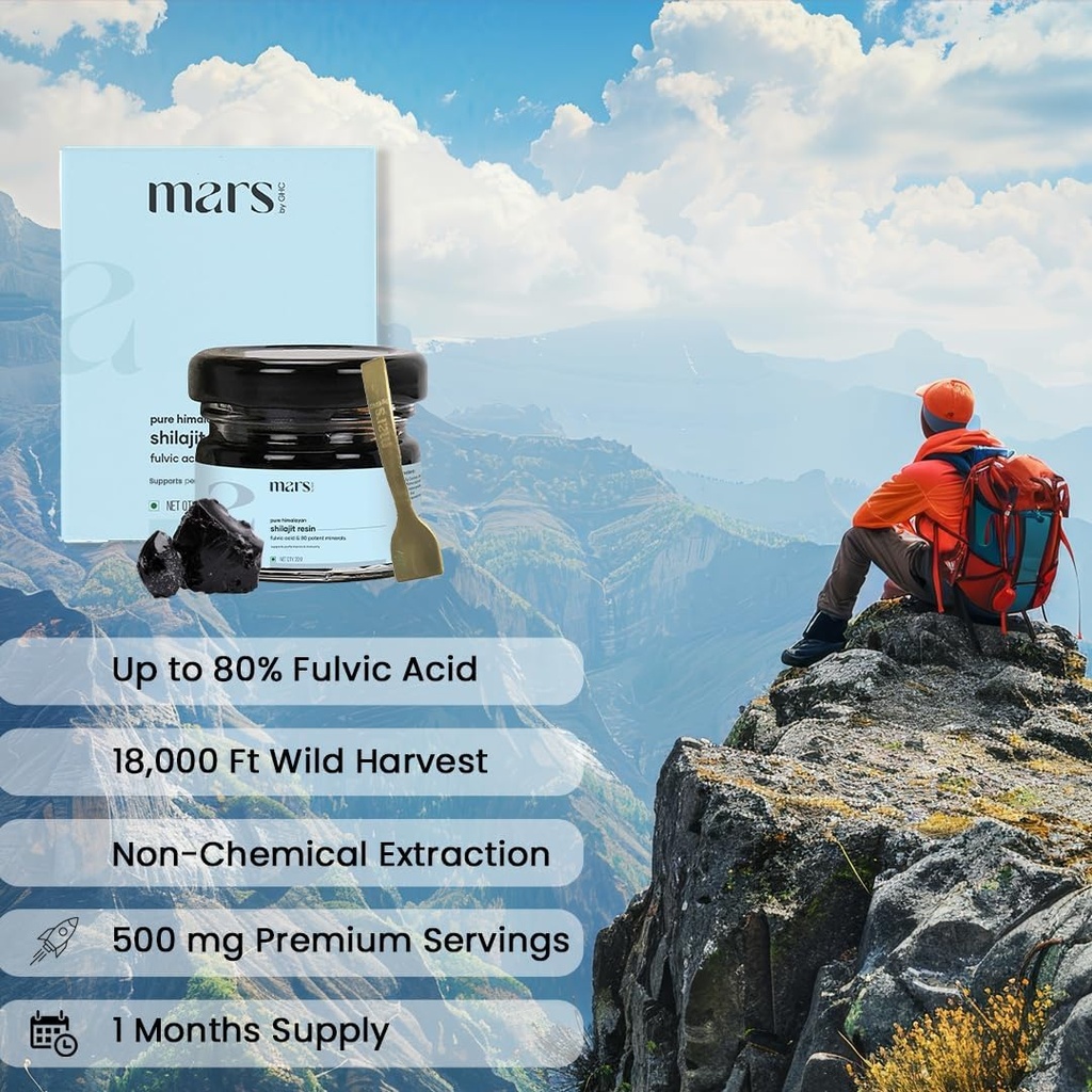 Mars Himalayan Orgánica Shilajit Resin Silencio Natural Resin Fuente de The Himalayas Silencioso Apoyo Vitalidad, Energía &amp; Bienestar general  15g ← Pack of 1
