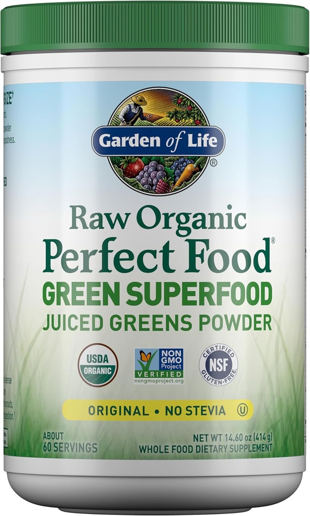 Garden of Life Super Greens Powder Smoothie & Mix, Probiotics & Digestive Enzymes for Digestive Health, Organic Superfoods Nutrition Fruit and Vegetables for Women &amp; Men Energy, Original, 60 Servings