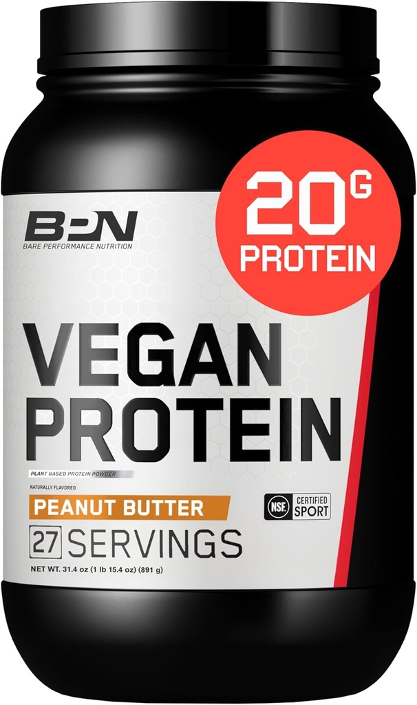 BARE PERFORMANCE NUTRITION Vegan Protein, Plant Based Protein, Pea Protein, Watermelon y Pumpkin Protein, Naturalmente Sweetened y Flavored (27 Servings, Peanut Butter Cookie)