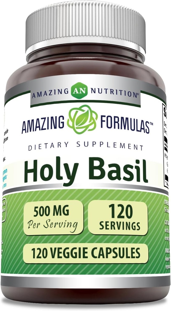 Amazing Formulas Holy Basil Extract 4:1 Suplemento TENIDO 500 Mg Por Serving TEN120 Capsules Silencio No-GMO TEN Gluten Free TEN Made in USA