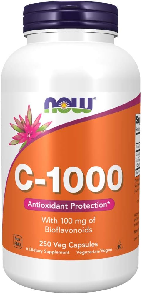 Ahora Suplementos, Vitamina C-1,000 con 100 mg de Bioflavonoides, Protección Antioxidante*, 250 cápsulas de verduras (Pack de 2)