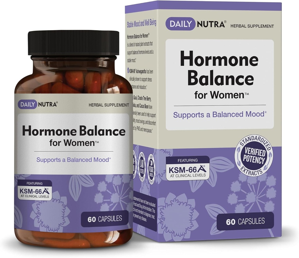 Equilibrio hormonal - Suplemento de serotonina de mujeres - KSM-66 Ashwagandha, Dong Quai, Chaste Tree Berry, Rhodiola, " Cocoa Bean Extracts - for Female Hormones, PMS, Menopause (60 Capsules)