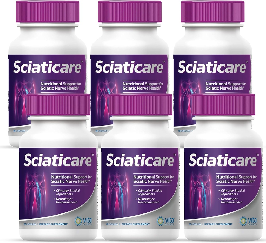 Vita Sciences Sciaticare Nerve Soothing Supplement Vitamins with Natural R-ALA Form 40X Strength, NOT Synthetic Alpha Lipoic Acid (ALA) - Bajo Lumbar Sciatic, Hip, Thigh, Leg, Foot