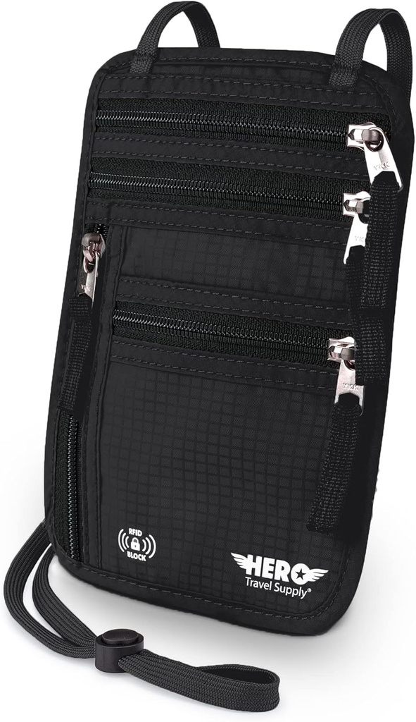 HerO Neck Wallet, RFID Blocking Passport Holder - Fácil de Conceal y Pouch