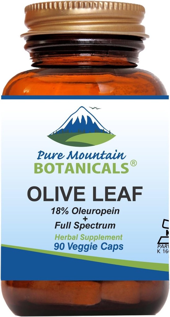 Pure Mountain Botanicals Leaf Extract Capsules - Kosher Vegan Caps Ahora con 400 mg de hoja de oliva orgánica y suplemento de extracto de patentes