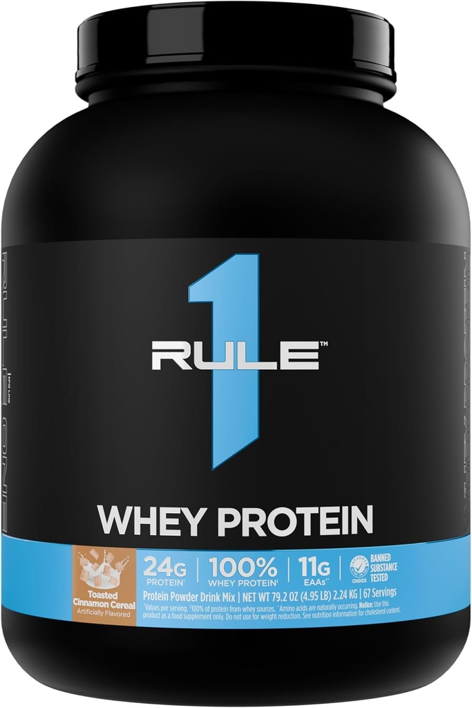 Regla 1 Whey Protein – 24g Proteína de acción rápida de todas las fuentes con EAAs ocurridas naturalmente " BCAAs para recuperación de ejercicios o cualquier uso en cualquier momento (5 libras*, canela tostada Cereal)