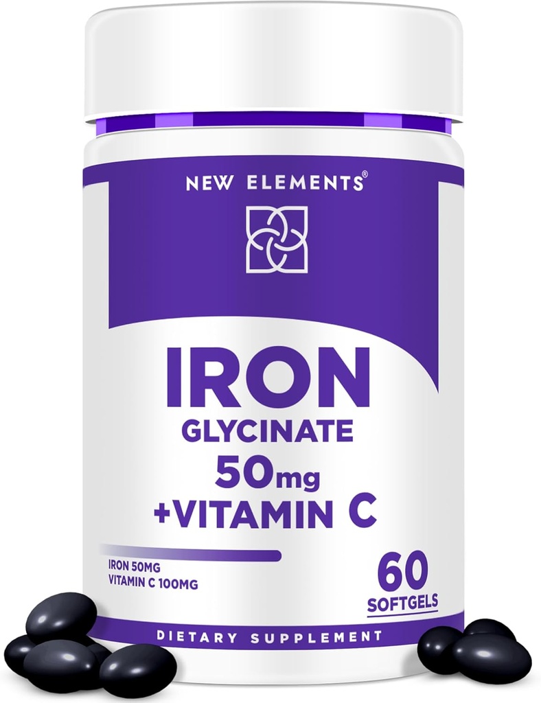 Iron Glycinate 50mg con Vitamin C ← Advanced Iron Supplement for Anemia Relief, Immune Boost &amp; Energy Support ← Gentle on Stomach, Fast Absorption ← Non-GMO, Gluten-Free Softgels for Women &amp; Men