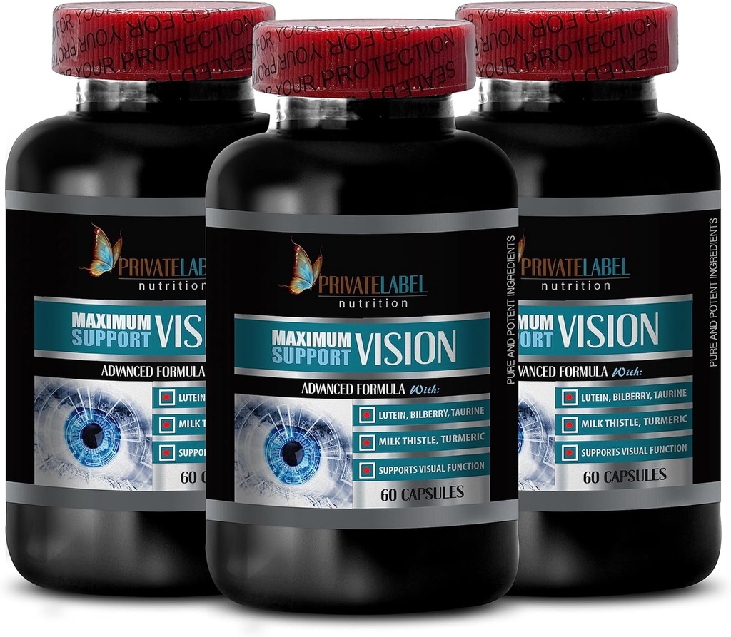 extracto de semilla de uva orgánico - VISIÓN AVANCED FORMULA - aminoácido de taurina, mejora la visión, luteína y zaxantina, suplementos de ojos orgánicos para adultos mayores de 50, cardo orgánico - 3 botellas 180Caps