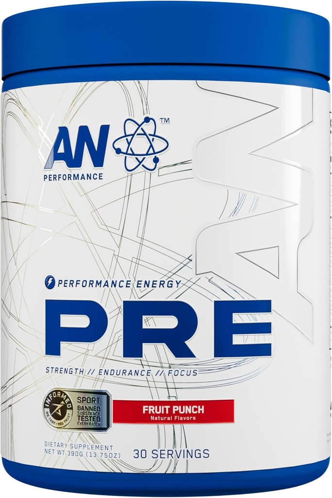 AN Performance Pre-Workout Powder Supplement for Men & Women | Energy Drink Mix with 300mg Caffeine + Beta Alanine + Citrulline | Third-Party Tested | Fruit Punch | 30 Servings