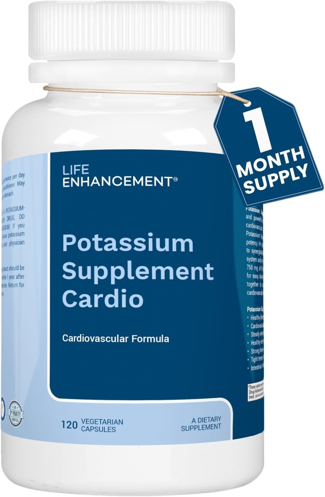Mejora de la vida Cardio Potassium Supplement Supports Muscle, Nerve & Cardiovascular Health – 750 mg El bicarbonato de potasio promueve sin aditivos y se hace en EE.UU. (120 cápsulas – 60 servidumbres)