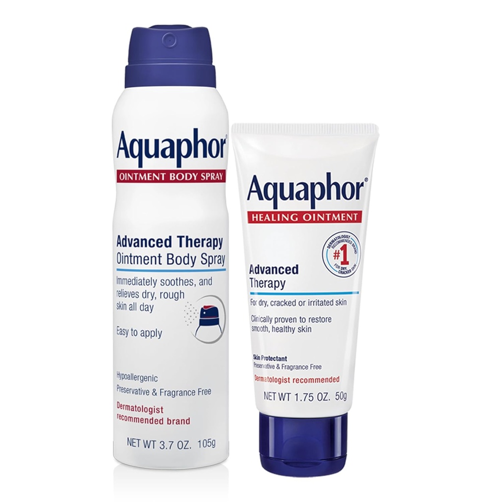 Aquaphor Skin Care Set, Advanced Therapy Healing Ointment (1.75 Oz) + Advanced Therapy Ointment Body Spray (3.7 Oz), Hypoallergenic and Fragrance Free Body Moisturizer for Dry Skin