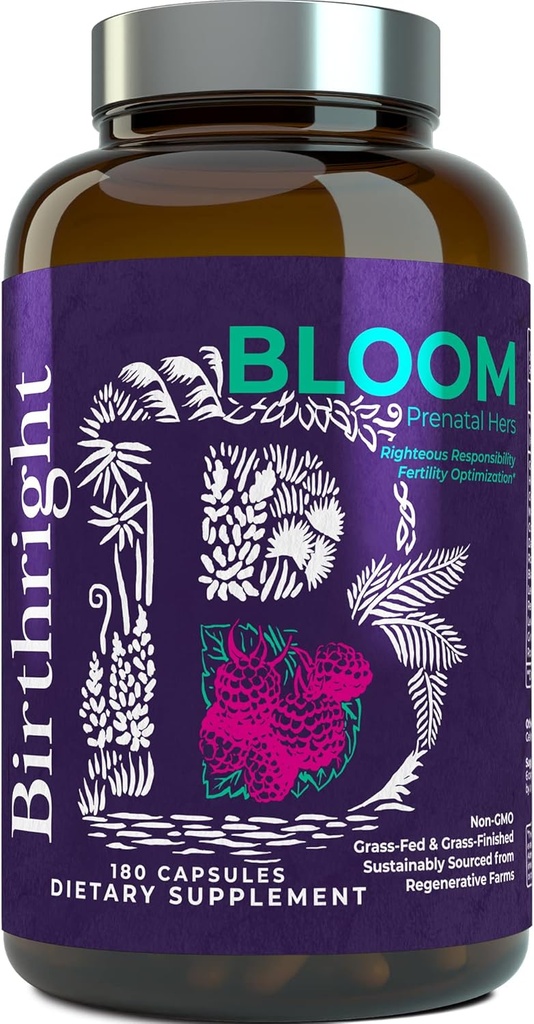 Suplemento prenatal completo para el desarrollo fetal... Folate, Choline + DHA, de Grass Fed Liver, Fish Eggs, Colostrum, Bone Marrow, con All Natural Herbal Blend Bloom