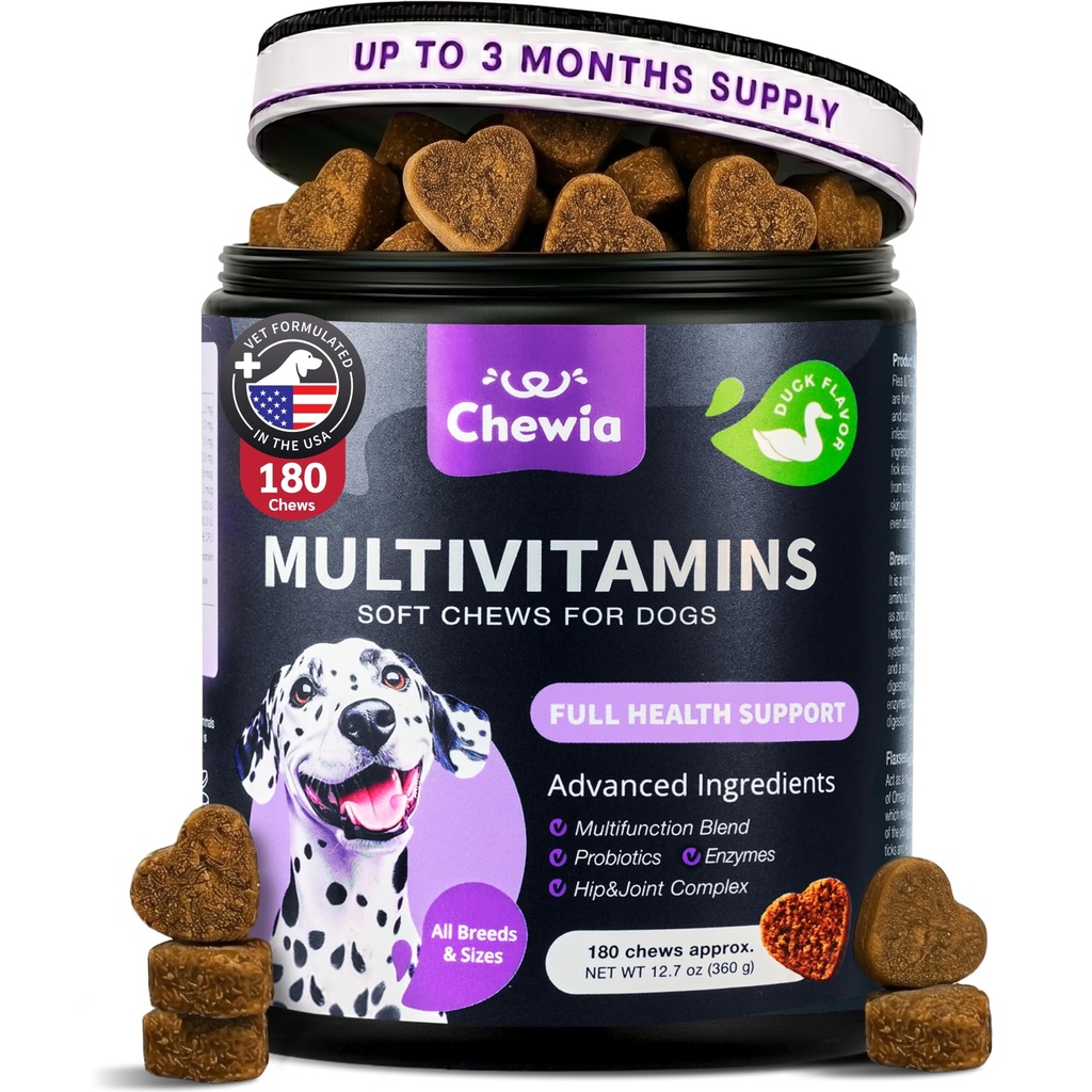 Vitaminas de perros 15 en 1 - Mandíbulas multivitamínicas de perros con MSM para la salud conjunta de la cadera - Suplemento de perros para el alivio de la piel picante - Multivitamínico para perros Apoyo inmunitario con enzimas - Piel &amp; Carne, Movilidad