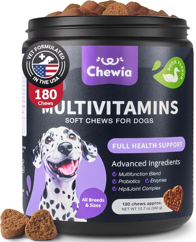 Vitaminas de perros 15 en 1 - Mandíbulas multivitamínicas de perros con MSM para la salud conjunta de la cadera - Suplemento de perros para el alivio de la piel picante - Multivitamínico para perros Apoyo inmunitario con enzimas - Piel &amp; Carne, Movilidad