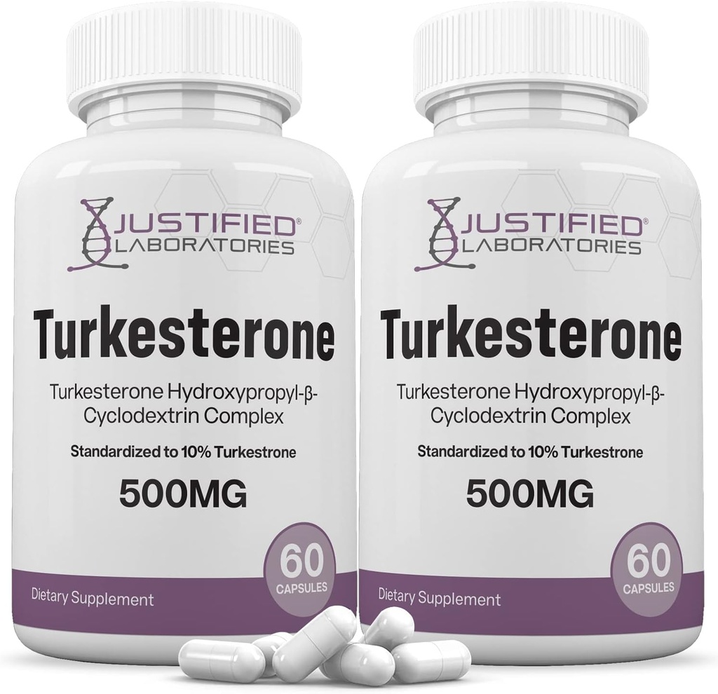 Laboratorios justificados (2 Pack Turkesterone 500mg 10% Estándarizado Naturalmente Aumentar resistencia Fuerza 120 cápsulas