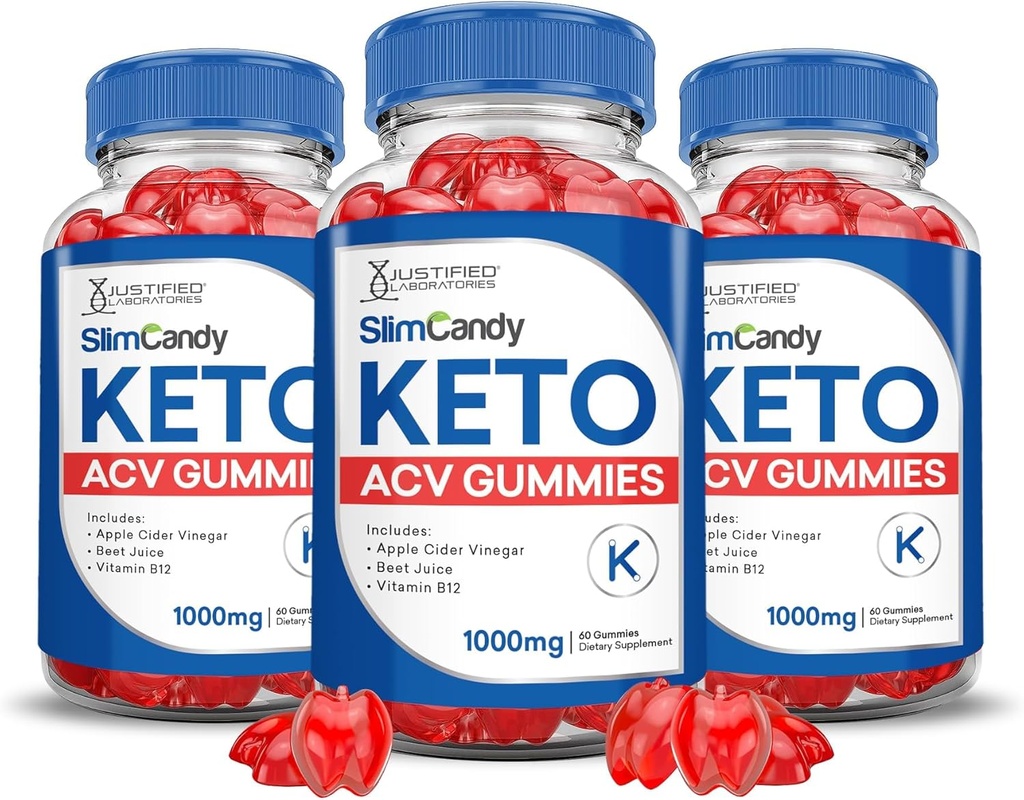 (3 Pack) Slim Candy Keto ACV Gummies Advanced Formula 1000MG SlimCandy Keto Gummies Apple Sider Vinegar Formulado con Pomegranate Beet Juice Powder B12 Vegan Non GMO 180 Gummys