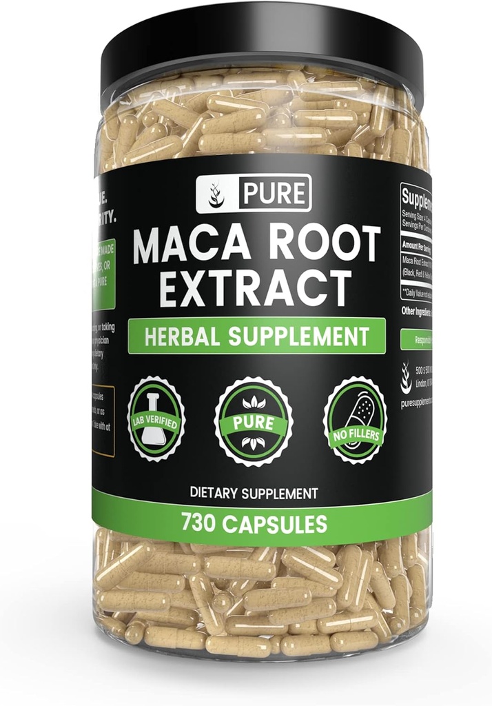 PURE ORIGINAL INGREDIENTES Maca Root (730 capsules) No hay magnesio o rifles de arroz, siempre puro, lab Verified
