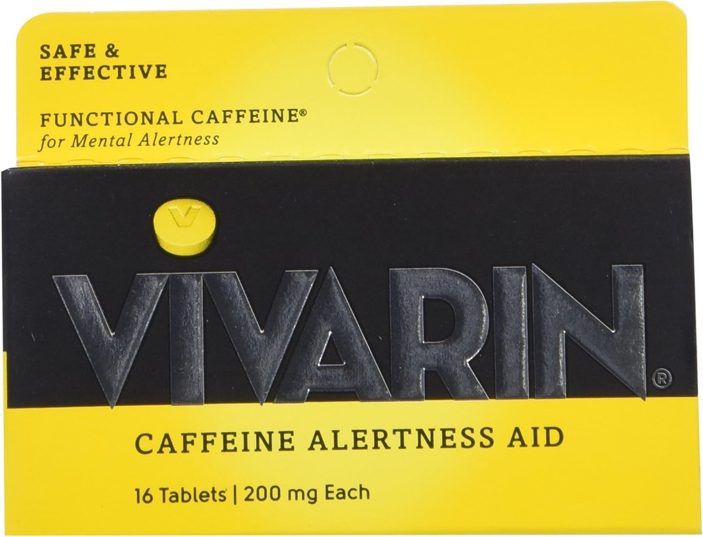 Vivarin, Caffeine Pills, 200 mg de cafeína en cada tabla, de forma segura y eficaz le ayuda a mantenerse despierto, alerta, suplemento energético, 16 Tablets - 3 Pack