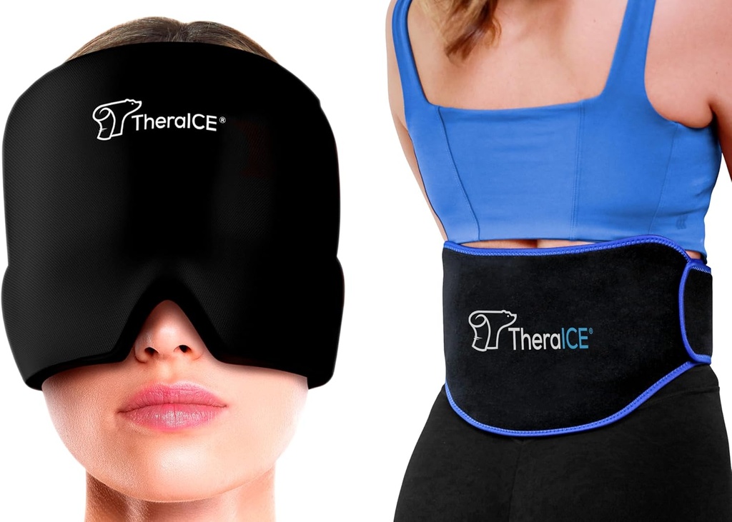 TheraICE Migraine Relief Cap and TheraICE Ice Pack Back Brace for Lower Back Pain
