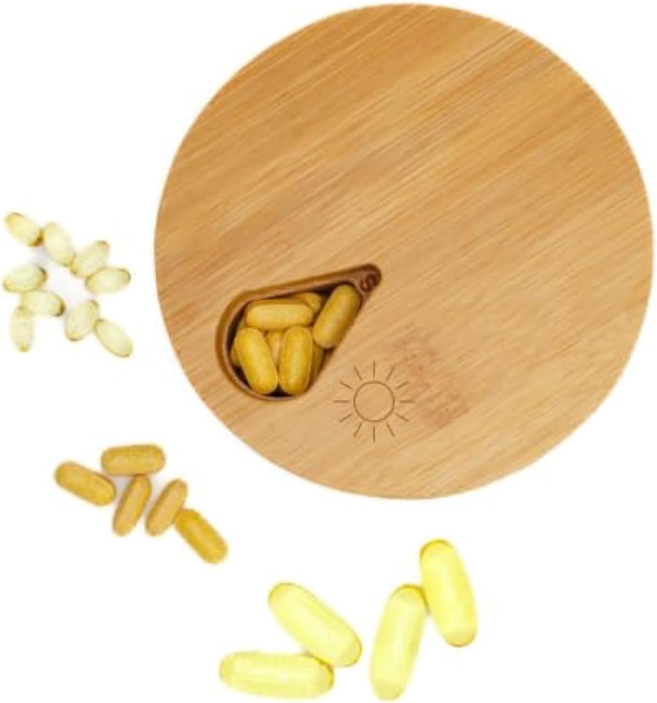 Organizador de Medicina Wood Daily Weekly, Organizador de Píldora de Viajes y Titular de Píldoras, Caja de Organizador de Píldora de Vitaminas, Día de la Píldora, Diseño mejorado con Días de la Semana y Lid de Madera Solida (Morning)
