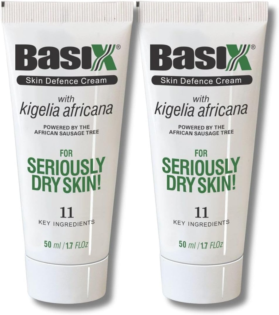 Basix Skin Defence Repair Cream (Twin Pack) Kigelia African Sausage Tree Soothes Eczema Psoriasis Dermatitis Acne Natural Ingredientes para Dry Itchy Skin Lemon Ginger Plum Rosemary Vitamin E Rose Aloe