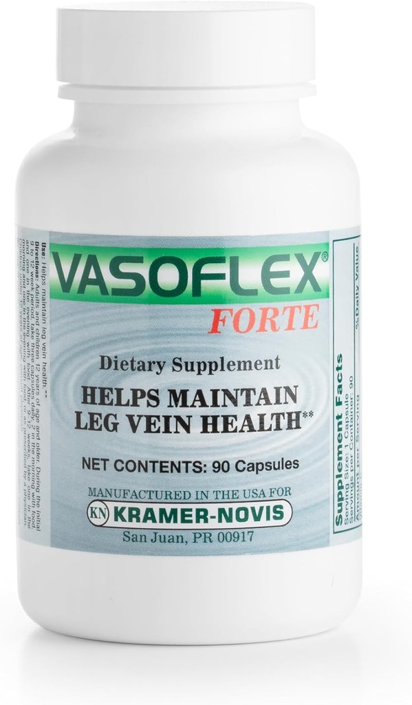 Vasoflex-Forte® Leg Vein Health Supplements. Sangre de vitamina C, Extracto de escoba de carnicero y Hesperidina. La vitamina C y el suplemento de extracción de hierbas ayudan a mantener la salud de las piernas. 90 cápsulas