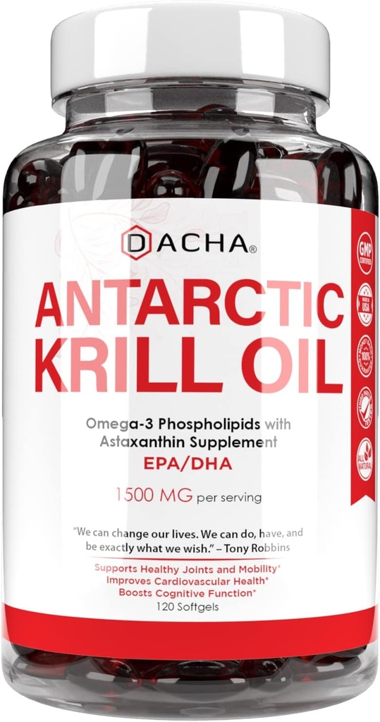 Premium Antarctic Krill Oil Supplement Softgels– 1500 mg with Natural Omega-3, Astaxanthin and Phospholipids 120 Soft Gels, 180mg EPA & 120mg DHA for Immune, Memory Support, Heart Health Non-GMO