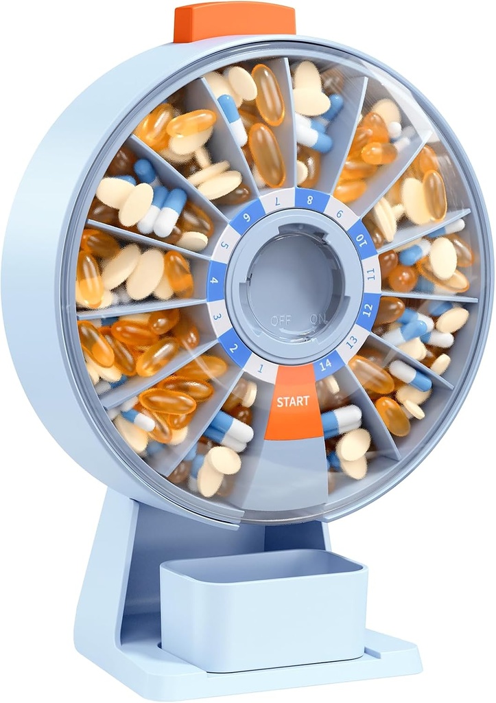 Dispensador de píldoras Daviky Daily, gran organizador de píldoras con uso de pared o de pie, 14 días contenedor de píldoras, diseño de botón de empuje, caja de píldoras semanales para vitamina, medicina, suplemento, aceite de pescado (lue)