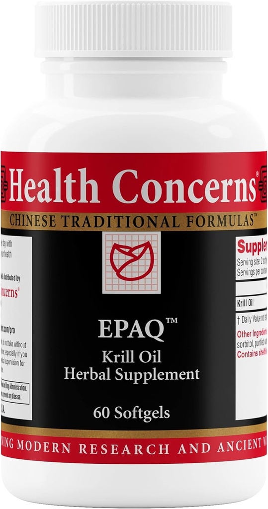 Preocupaciones de salud EPAQ – Suplemento de apoyo a la salud cerebral – 1.000 mg de aceite de krill por servicio – Función cognitiva " Salud cardíaca – Suplemento herbal chino – Antioxidantes " fosfolípidos – 60 Softgels