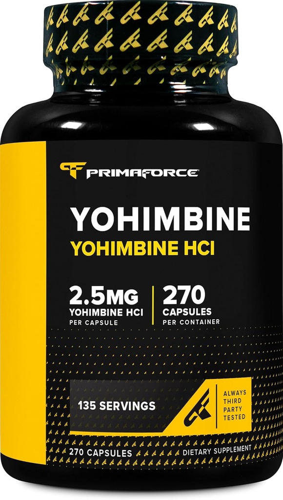 PrimaForce Yohimbine HCl 2.5mg, 270 cápsulas - Suplemento Premium, Boosts Performance, Zero Fillers, Non-GMO y Gluten Free