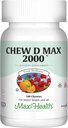Maxi Health Chewable Vitamin D3 2000 Suplemento UI - Delicious Natural Bubble Gum Flavor - Apoya la Absorción del calcio, la inmune y la salud ósea en mujeres adultas, hombres, niños y niños pequeños - 100 chews