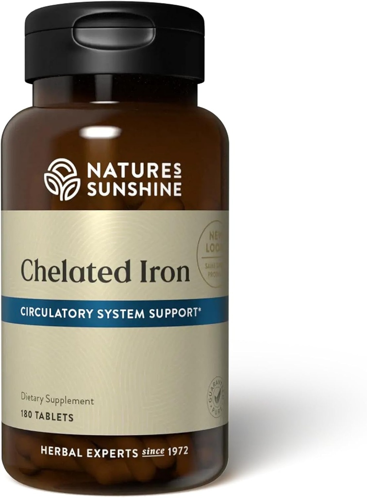 Nature's Sunshine Iron-Chelated 25mg, 180 Tablets | Provides Circulatory System Support, Helps the Transport of Oxygen to the Tissues, and Provides 25 mg Iron per Tablet