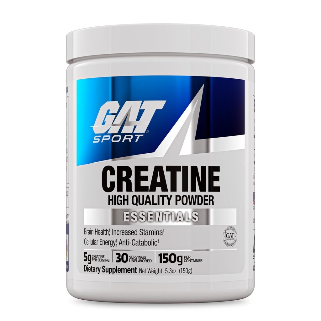 GAT SPORT Creatine Monohydrate Powder, 150 Grams, Strength, Brain Health, GLP1 Support Anti-oxidant, Endurance, for Men &amp; Women, 1 Month Supply, Unflavored (30 Servings)
