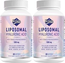 Suplementos de ácido hialurónico Liposomal 1000mg-High Bioavailable cápsulas de ácido hialurónico con 200 mg de Tremella Polysaccharides para la hidratación de la piel de doble estiramiento, Lubricación conjunta,2 Pack