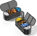 Organizador semanal Viajes, 2/3/4 veces al día, Diseño de apertura doble, Caja de píldoras portátiles para almacenar aceites de pescado/medicación/Vitamins/Suplementos (2PC Negro)