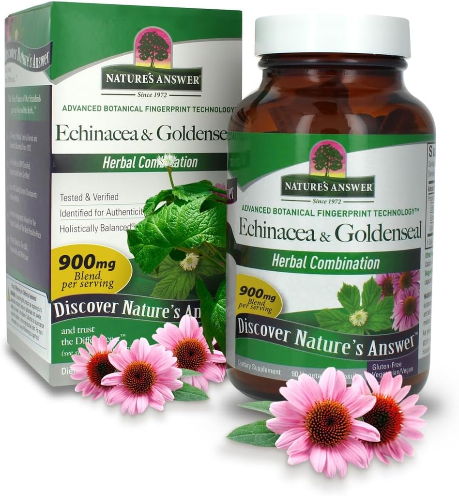 Nature's Answer Echinacea & Goldenseal | Dietary Supplement | Supports a Healthy Immune System | Non-GMO & Kosher Certified | Vegetarian/Vegan Capsules 90ct
