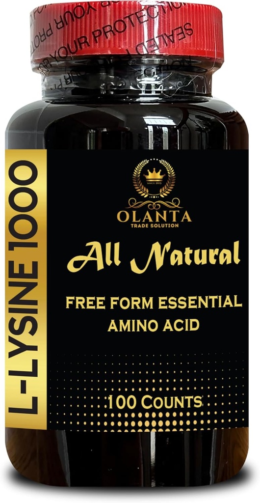 L-LYSINE 1000 mg Free Form Amino Acid Essential - Provides Balance to a High Intake of Arginine L lysine Supplement Promotes Energy, Boosts Immunity System - 1 Bottle 100 Counts