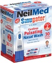 NeilMed Sinugator Kit de lavado de Nasal sin cable con un riego, 30 paquetes premezclados y 3 baterías AA (Pack de 1)