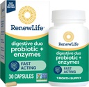 Renew Life Digestive Duo Probiotic and Enzymes Vegetarian Capsules, Probiótico Promueve la Salud Digestiva, Fast-Acting Enzymes Aid Digestion, With Soothing Herbs - 30 Count