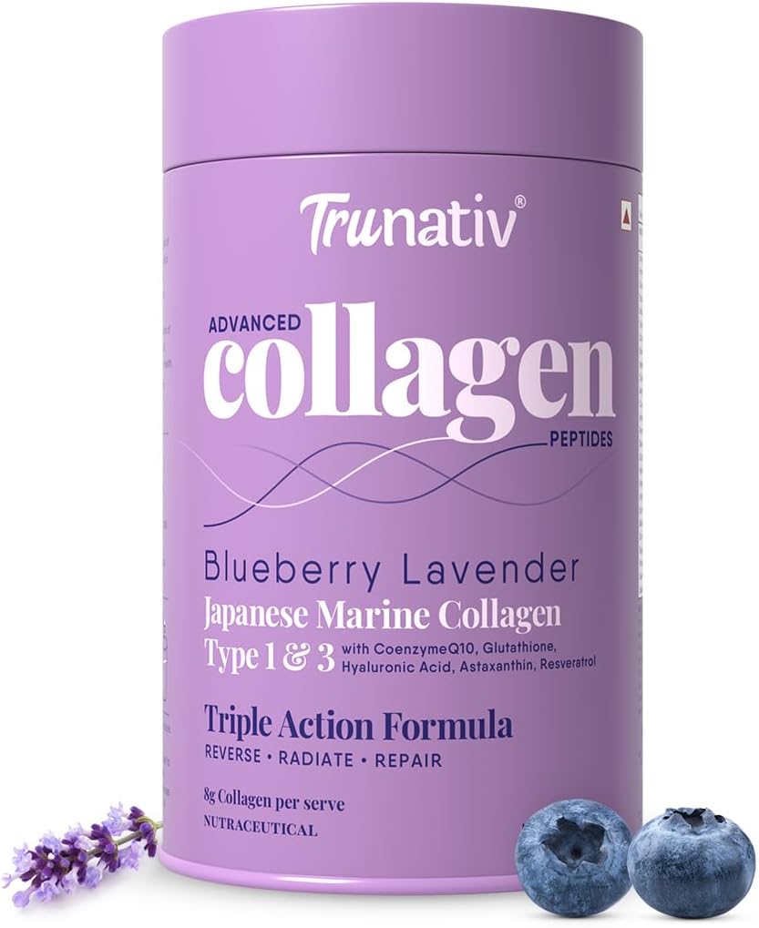 Advanced Japanese Marine Collagen Powder |Type 1 and 3 | Supplements for Women and Men with Hyaluronic Acid | Supports Skin Glow, Hair Growth, and Nail Strength | Blueberry Lavender (200g)
