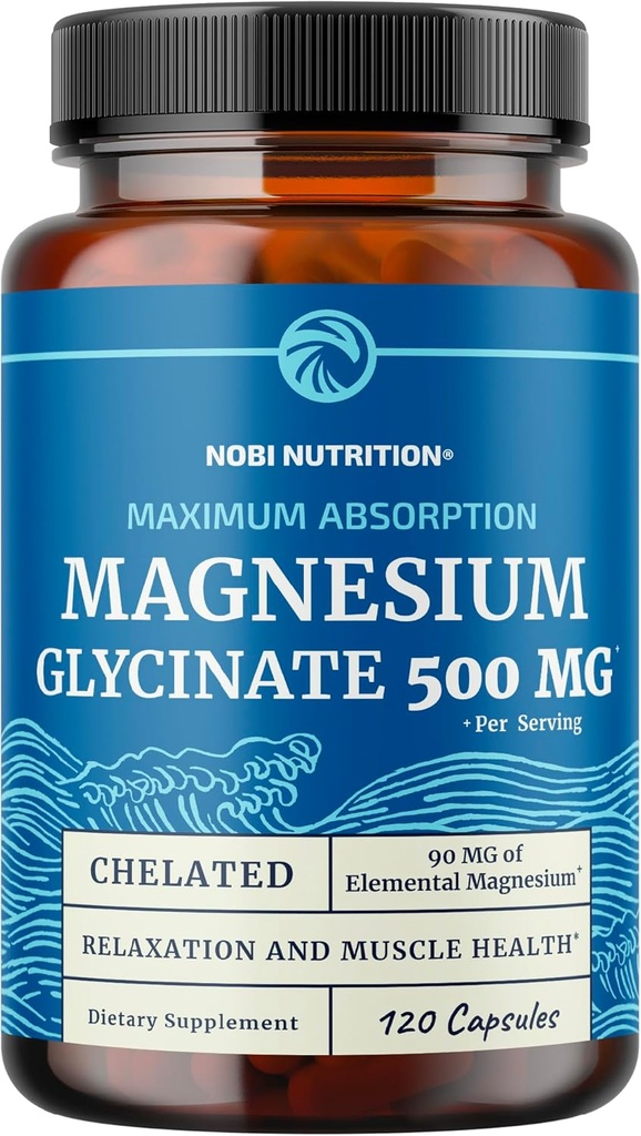 Magnesium Glycinate 500mg | High Absorption | Chelated for Muscle Relaxation, Bones, Heart, Nerve, Sleep & Calm Support for Women & Men | Magnesium Chelate Supplement & Bisglycinate Complex | 120ct