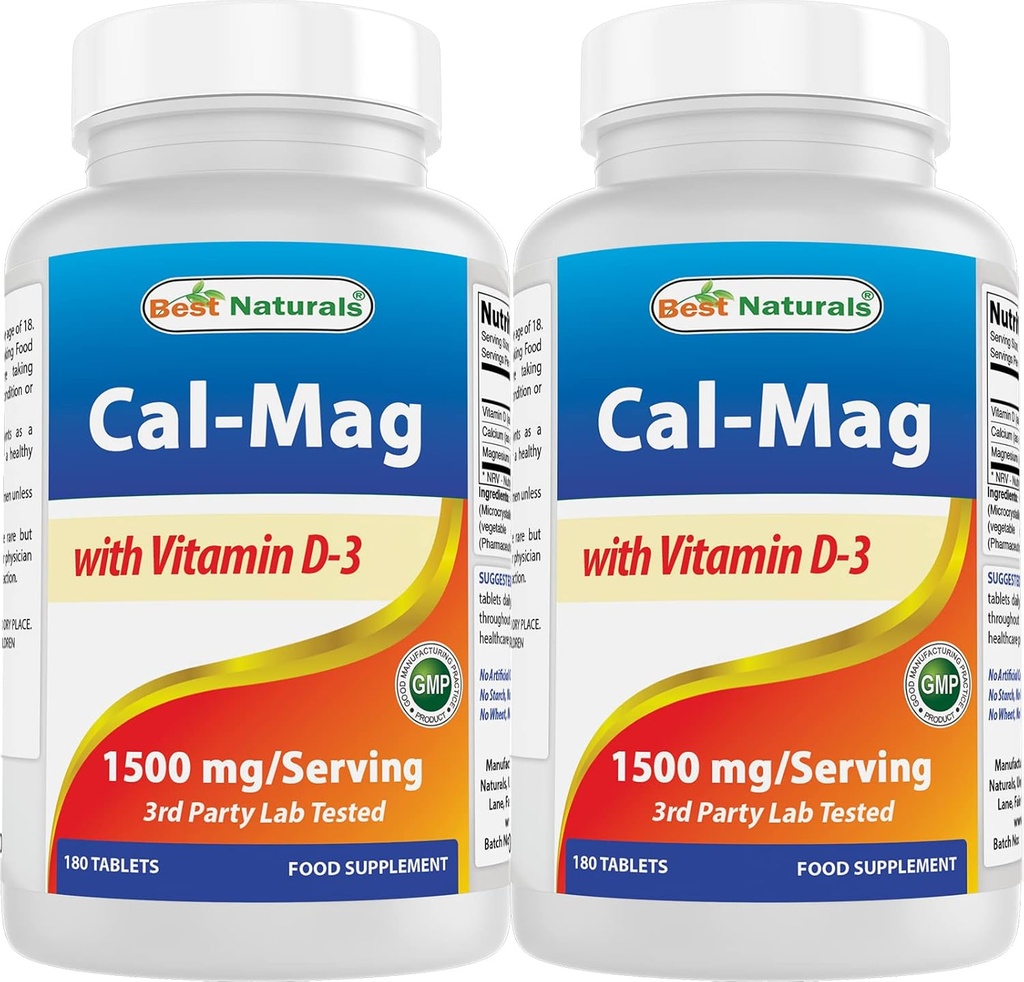 Mejores Naturales Magnesio de calcio con vitamina D3 1500mg Servir 180 Tabletas (180 Cuenta (Pack de 2))
